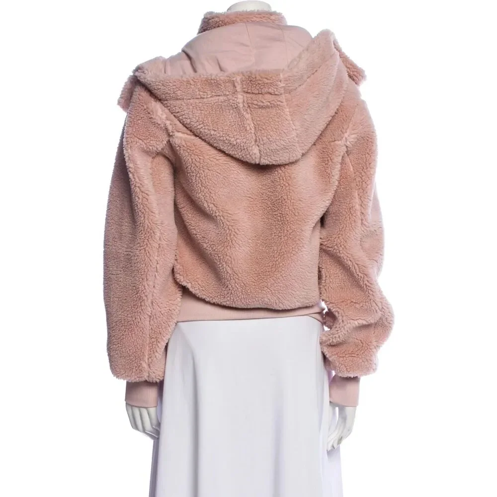 Alo Yoga Foxy Sherpa Jacket Pink Rosewood Zip Up Removable Hood Size Small